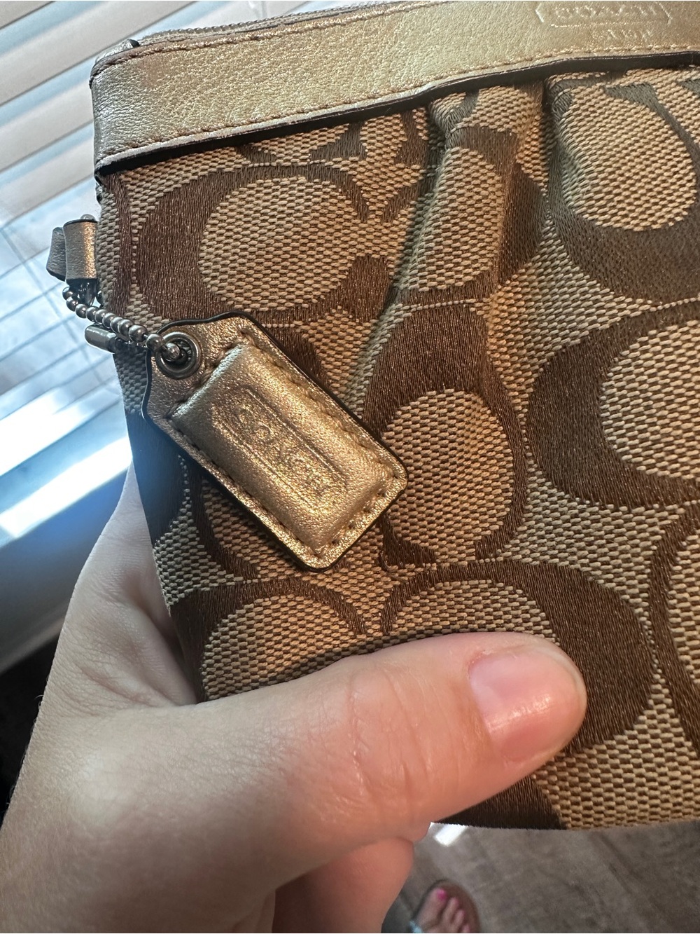 Coach Brown Signature Canvas Wristlet with Metallic Trim - Picture 4 of 4